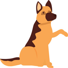 Cartoon german shepherd dog raising paw, sitting on the floor