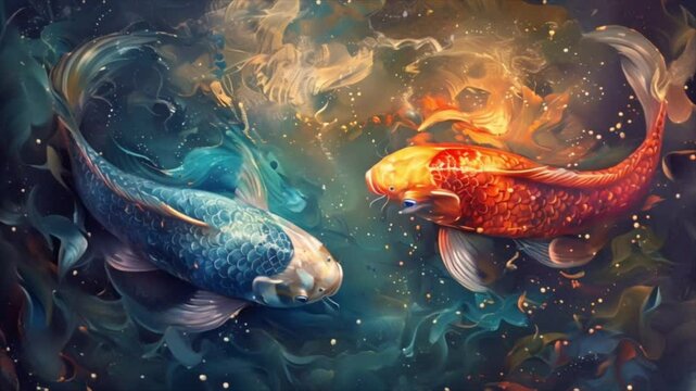 Pisces fish swimming in water together symbol astrology zodiac sign Generative AI