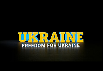Fototapeta premium Ukraine 3D Text Image, Free Ukraine - Yellow and blue national flag