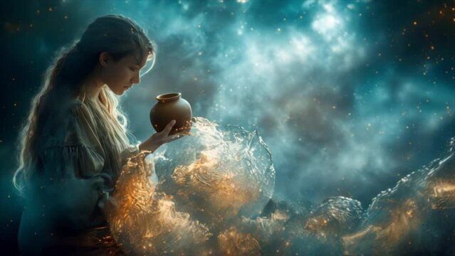 Aquarius water bearer with universe background symbol astrology zodiac sign Generative AI