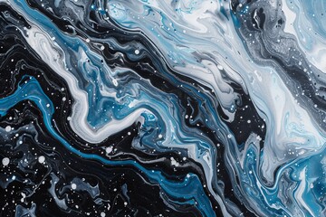 Fototapeta premium Abstract marble background with silver, black and blue pattern. Liquid marble texture