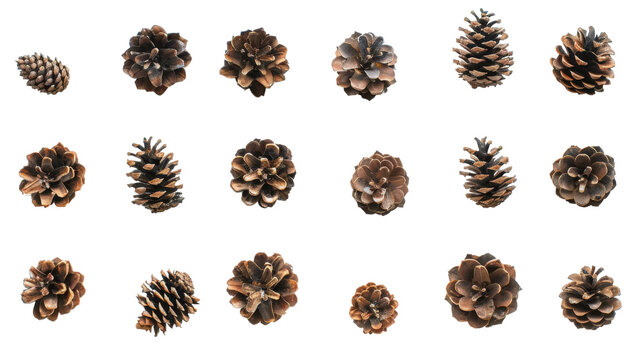 Small pinecones set on transparent background
