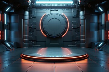 Futuristic Sci-Fi Stage with Neon Lights and Metal Panels