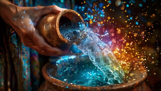 Aquarius water bearer with rainbow colours symbol astrology zodiac sign Generative AI