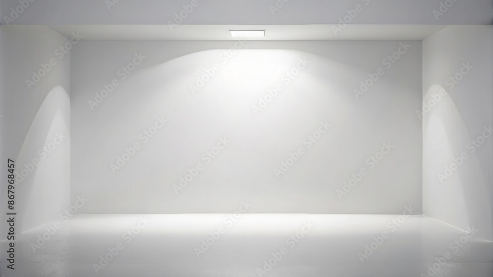 Poster brightly lit empty white background with subtle shadow, highlighting a blank copy space, perfect for