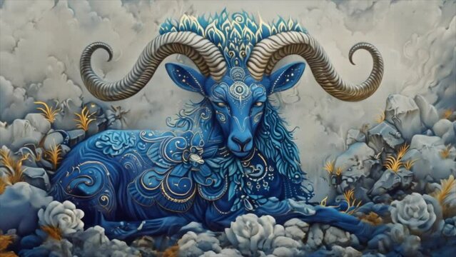 Capricorn goat ornate symbol astrology zodiac sign Generative AI