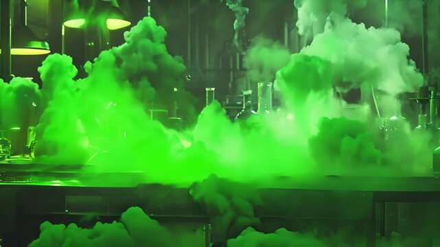 Mysterious Green Laboratory with Smoke with Ai generated.
