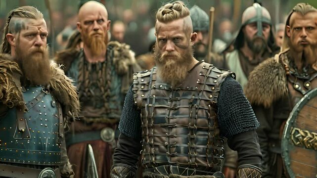 Viking Warriors in Battle-Ready Formation with Ai generated.
