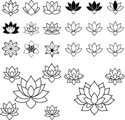 set of lotus flower vector illustrations leaf symbol plant lotus floral art decoration design icon nature set abstract  silhouette beauty sign element isolated 