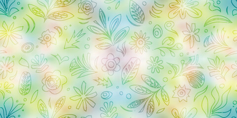 Hand drawn plant background, seamless pattern, vector design	