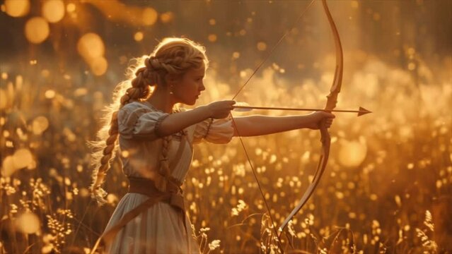 Sagittarius woman with a bow and arrow, symbol astrology zodiac sign Generative AI