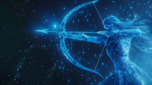 Sagittarius with bow and arrow blue, sky and stars symbol astrology zodiac sign Generative AI