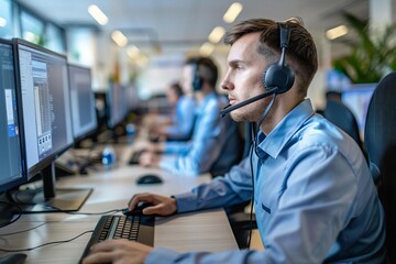 Professional Call Center Environment with Blue and White Colors