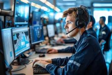 Tech Support Specialist in Modern Office, Blue and Bright