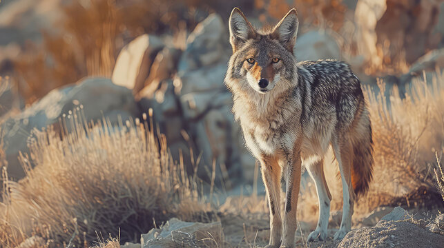 A stunning snapshot of a wild coyote gracefully navigating its natural habitat, showcasing the untamed beauty of nature.