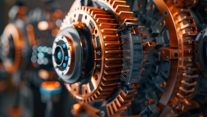 Fototapeta premium Close-Up of Industrial Machine Gears with Metallic Colors