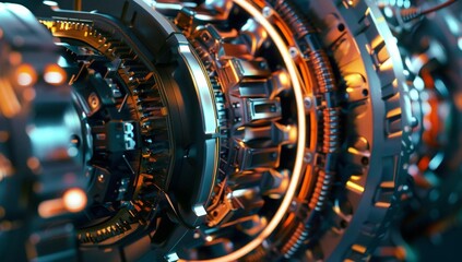 Close-up of Industrial Machinery with Metallic Tones