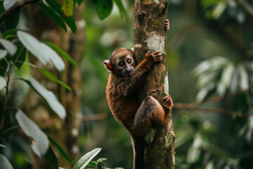 Titi Monkey in Woodland Environment with Copy Space for Wildlife Documentary Content