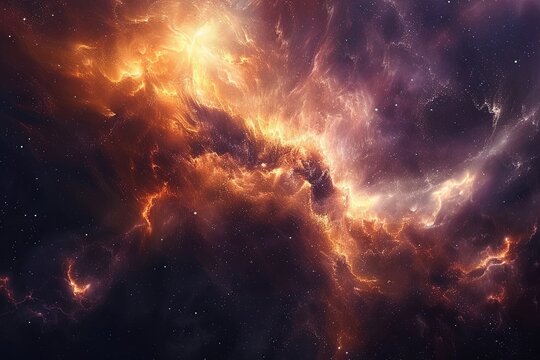 A swirling nebula with bright orange and yellow gas against a dark, starry background. Generative AI