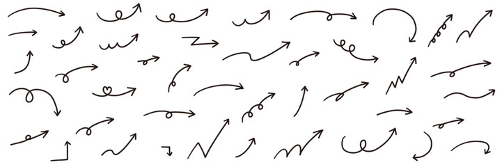 手書きの矢印のアイコンのベクターイラストセット　やじるし　シンプル　線　手描き　ベクトル　方向