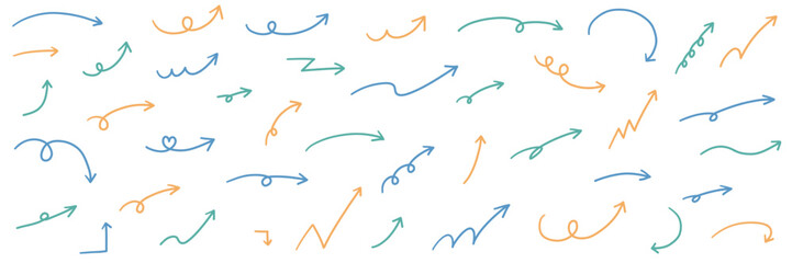 手書きの矢印のアイコンのベクターイラストセット　やじるし　シンプル　線　手描き　ベクトル　方向