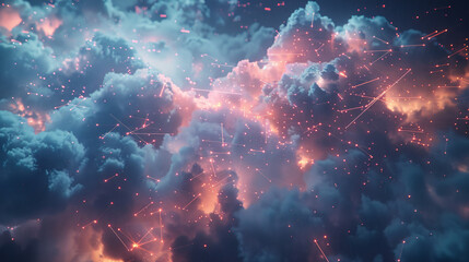 Obraz premium Digital clouds with glowing data connections, hyper realistic style