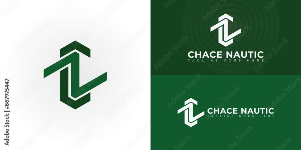 Aufkleber abstract initial letters cn or nc logo in green color isolated on multiple background colors. the lo