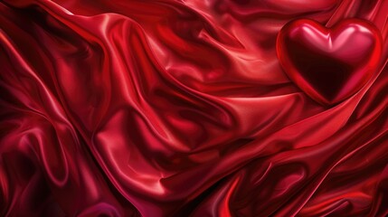 Obraz premium Abstract Valentine s Day Background with Red Silk Cloth and Heart Shape