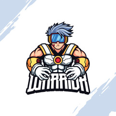 Warrior in White Futuristic Armor and a Goggles Vector Mascot