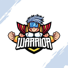 Warrior in White Armor and a Goggles Vector Mascot