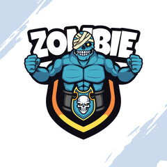 Muscular Body Blue Zombie Mascot Logo