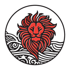 Creative wild Lion Head Logo Design in round shape.