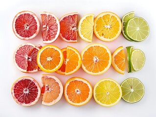 Citrus Fruit Slices Arranged in Rows
