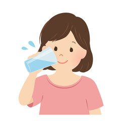 水分補給をする女性のベクターイラスト_コップ
