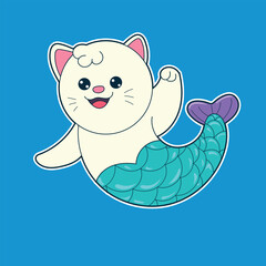 the mermaid cat waved her hand in a friendly manner. suitable for stickers and others