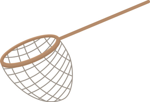 Fishing net with wooden handle for catching fish, isolated on white background