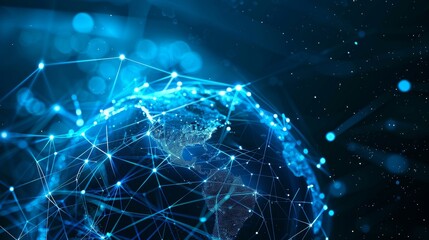 Obraz premium blue web globe internet online connection communication holographic wallpaper background for ads and web design. with dots and lines