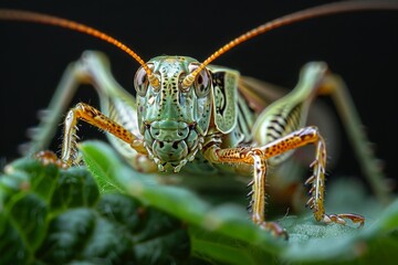 Close-Up Portrait of a Green Grasshopper