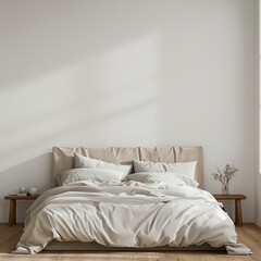 bedroom with bed in front of the empty wall