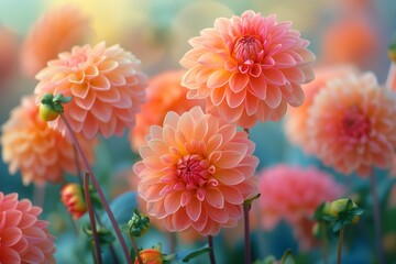 Peach Dahlias Blooming in a Summer Garden