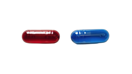 Blue pill and red pill supplement on transparent background