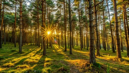 evening sun in the pine forest