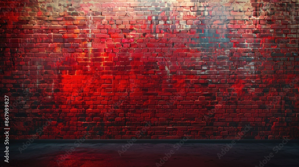 Aufkleber red brick wall background with space for text on an illuminated backdrop