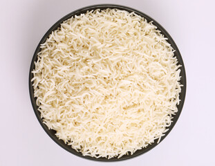 cooked plain white basmati rice served in a  bowl