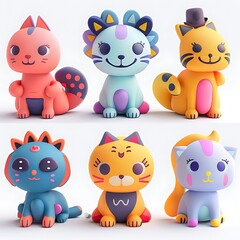 Naklejka premium 3D set cat character with white isolated background