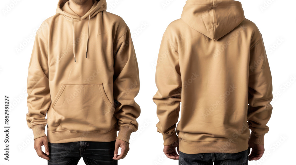 Wall mural Blank Unisex Beige Pullover Hoodie Mockup on transparent background