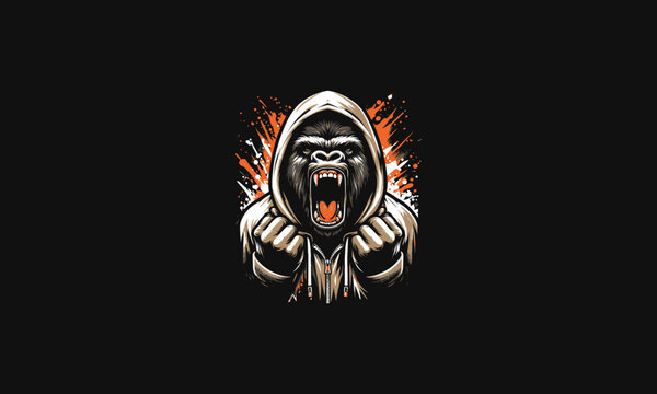 gorilla angry wearing hoodie vector artwork design