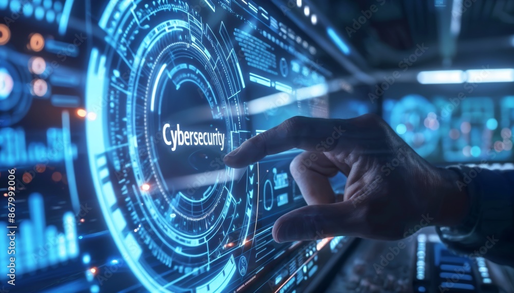 Aufkleber cybersecurity threat monitoring and network defense with free copy space