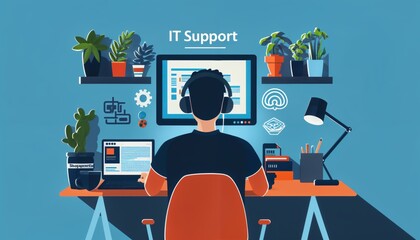 IT Support helpdesk and user assistance workflow with free copy space