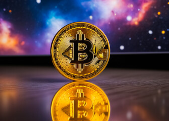 Digital currency bitcoin in the galaxies background. Generative AI